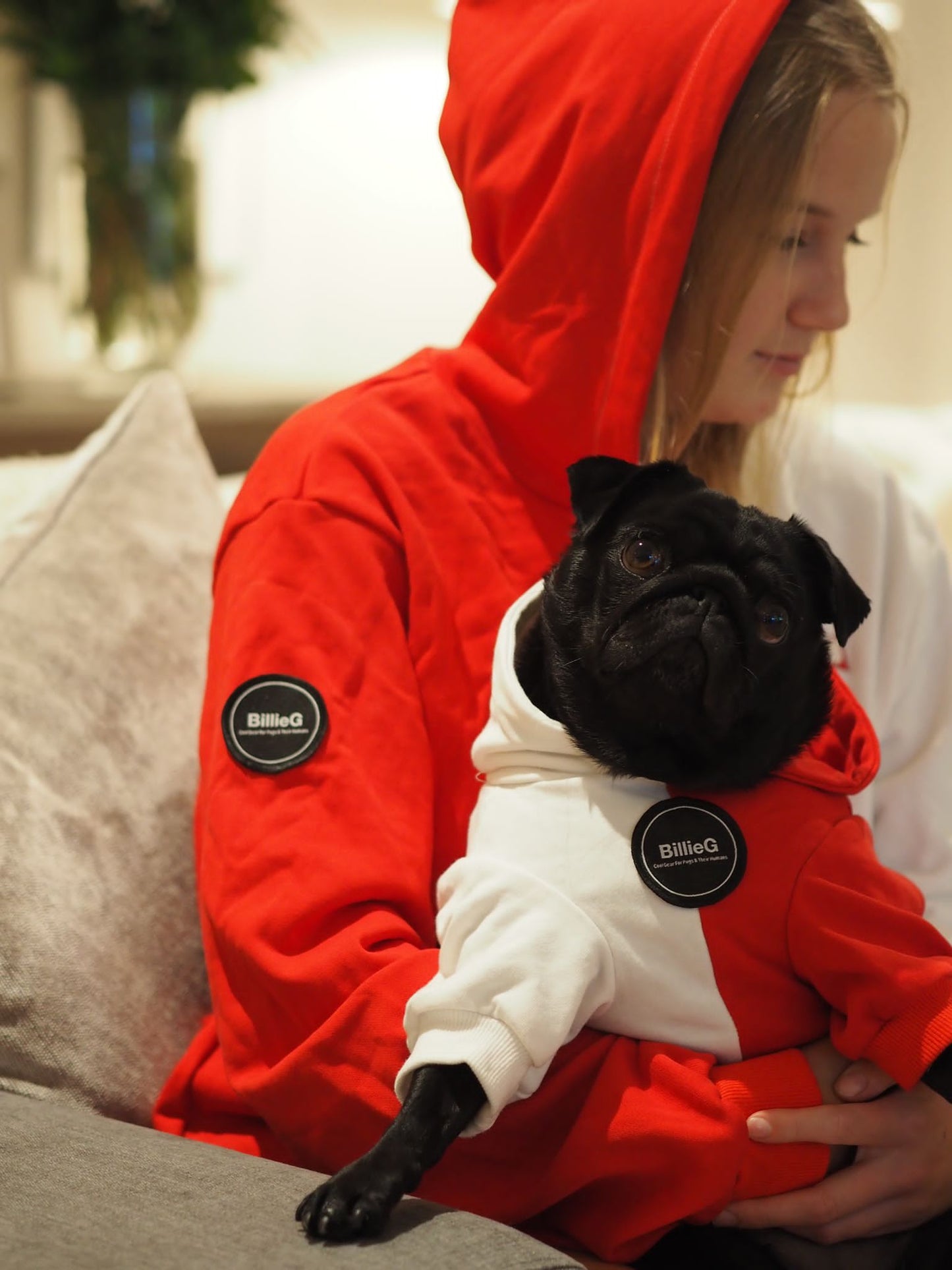 BillieG BFF 2 Tone Hoodie Dog - Red & White