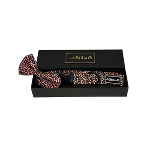 Leopard Print Adjustable Nylon Collar & Bow tie with Quick Release Black Engravable Metal Buckle