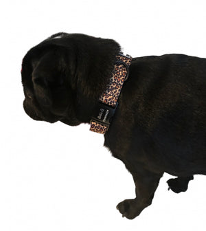 Leopard Print Adjustable Nylon Collar & Bow tie with Quick Release Black Engravable Metal Buckle